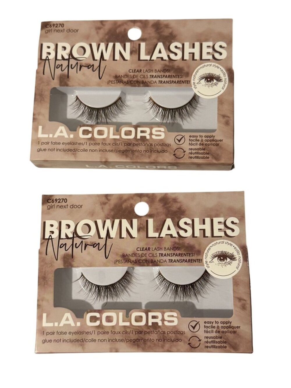 LA Colors Brown Natural Lashes 2 Pack Girl Next Door New